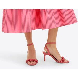 Draper James Coral Red Suede Floral Strappy High Heel Shoes NWOB Size 7.5